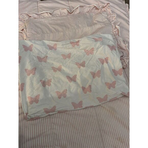 Beddy's Flutterby Pink White Stripped Twin Bedding Set Beddy Minky Girls Kids - Picture 13 of 15